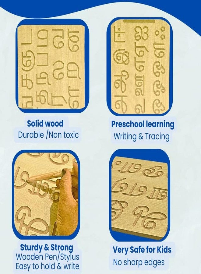TOYJOS Wooden Tracing Board for Kids - Tamil Alphabet Letters Engraved Double-Sided Learning Tool - Montessori Learning Writing Slate with Stylus Pen for Ages 2-5 Years (Pack of 1) - Image 5